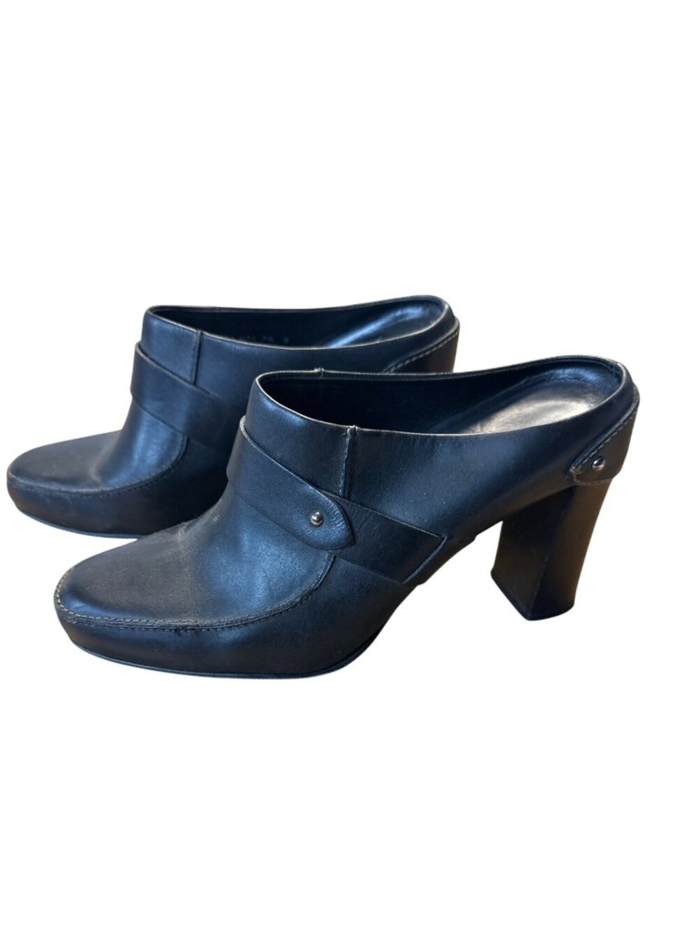 Cole Haan Size 7.5 Leather Upper High Heel Mules Women Black